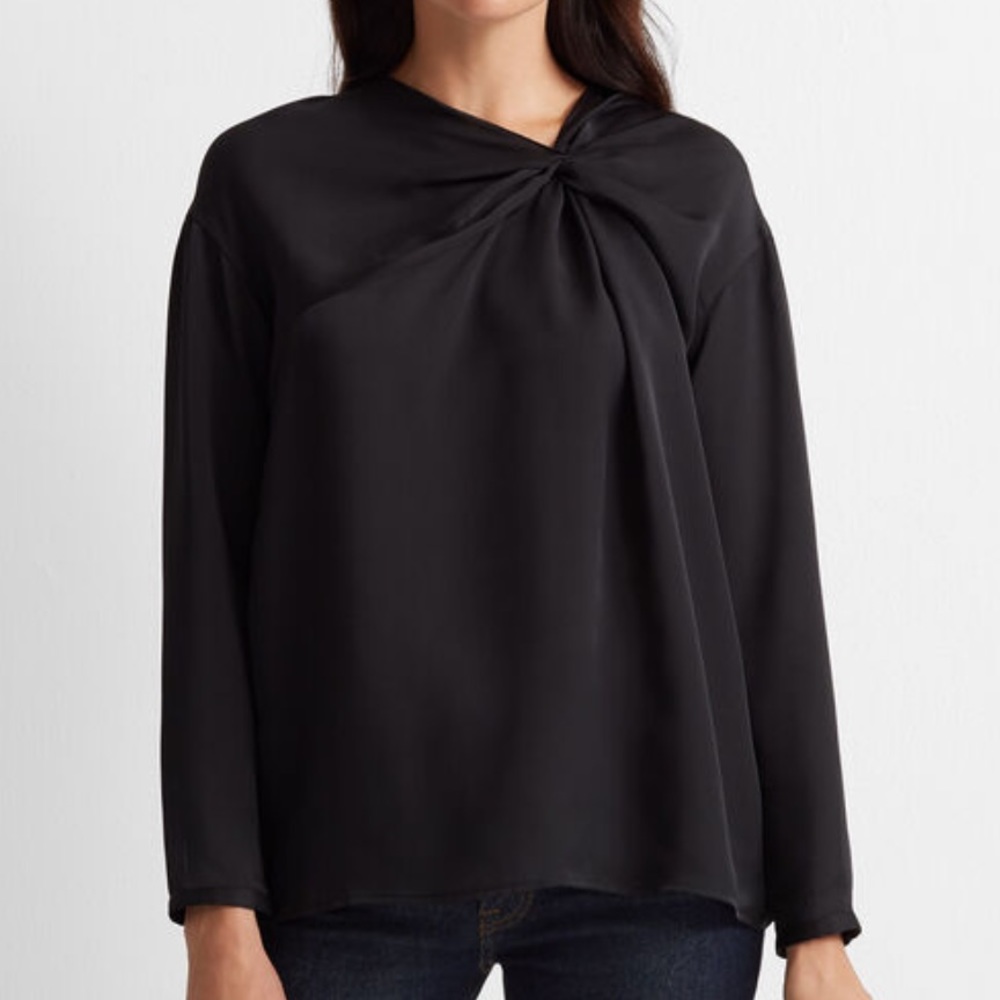 Club Monaco Black Twist-Neck Long Sleeve Blouse